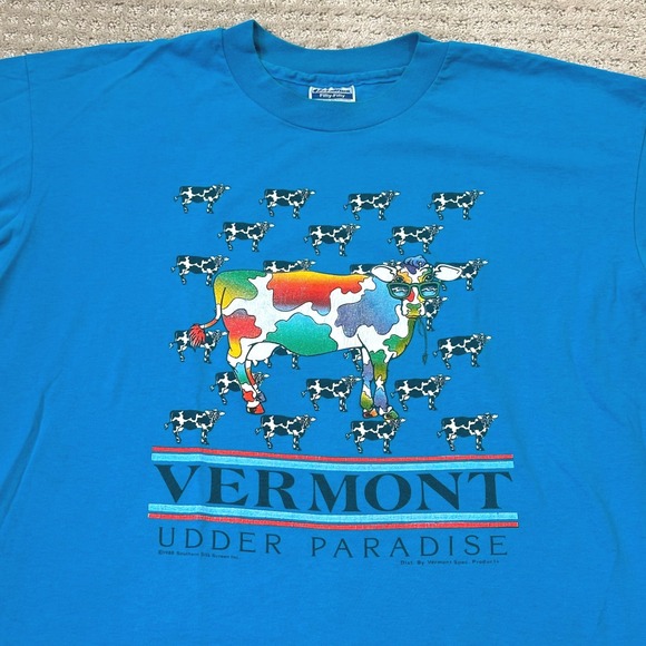Hanes Other - Vintage Vermont T-Shirt XL Udder Paradise Cow Blue Single Stitch Hanes 89s